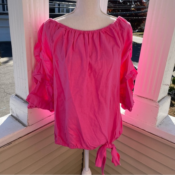 Vince Camuto Linen Off The Shoulder Bubble Sleeve Tie Front Blouse Size XL - Picture 5 of 11